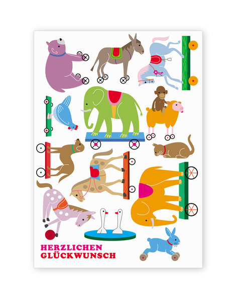 Postkarte "Spielzeug-Tiere" für Kinder
