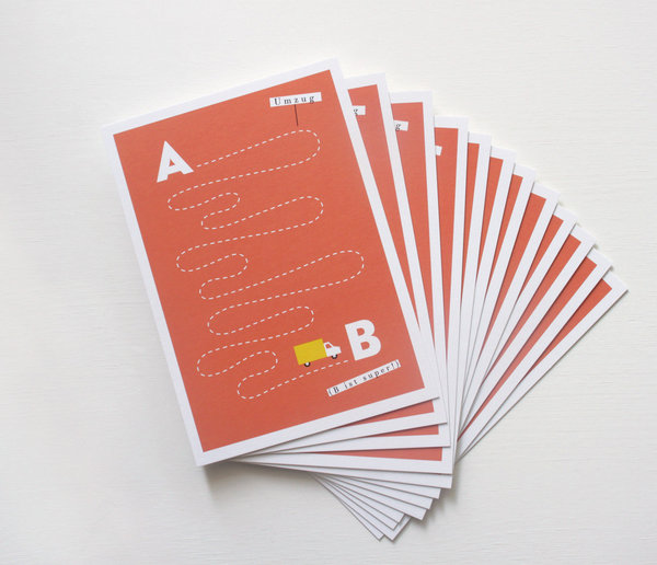 Postkarten-Set  "Umzug – Von A nach B" – 12 Postkarten zum Bekanntmachen der neuen Adresse