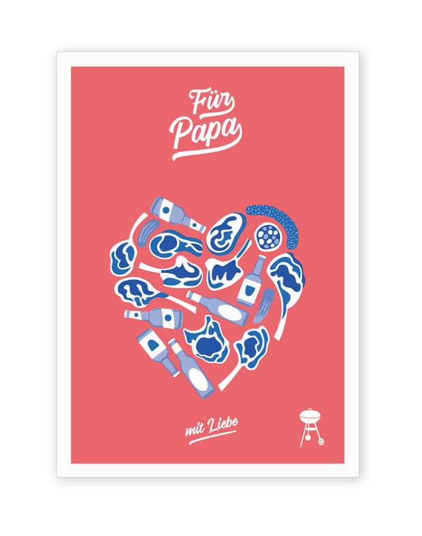 Postkarte "Für Papa" – mit Herz aus Steak und Bier, zum Geburtstag oder zum Vatertag