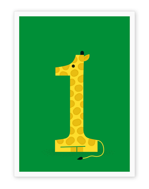 Klappkarte "1. Geburtstag"  mit der Zahl 1 als Giraffe – Glückwunschkarte mit Briefumschlag