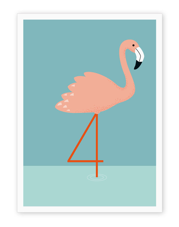 Klappkarte "4. Geburtstag"  mit der Zahl 4 als Flamingo – Glückwunschkarte mit Briefumschlag